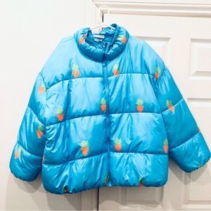 NATIVE YOUTH sky blue oversized carrot print puffer coat